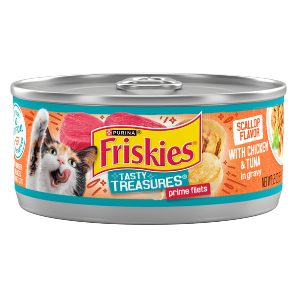 Friskies Tasty Treasures With Chicken and Tuna in Gravy Scallop Flavor Wet Cat Food