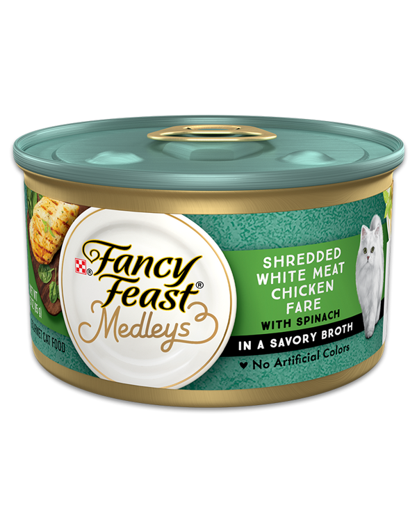 Fancy Feast Medleys Shredded White Meat Chicken Fare With Spinach in Savory Broth Wet Cat Food
