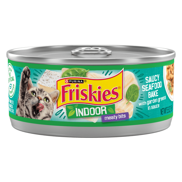 Friskies Indoor Meaty Bits Saucy Seafood Bake With Garden Greens in Sauce Wet Cat Food