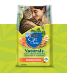 A bag of Cat Chow Naturals is framed by a textured green square