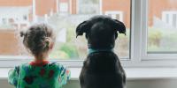 A dog and a kid