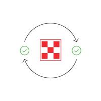 The Purina checkerboard logo with arrows and check marks