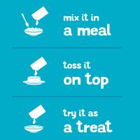 mézclalo en una comida, ponlo encima del alimento, úsalo como un bocadillo