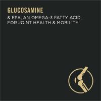 Con glucosamina y ácido eicosapentaenoico (eicosapentaenoic acid, EPA), un ácido graso omega 3 para la salud y movilidad de las articulaciones