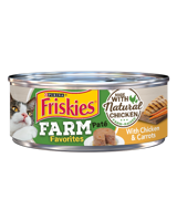 Toma del envase de Friskies Farm Favorites Paté With Chicken & Carrots