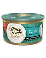 Alimento húmedo para gatos con atún en tiras y caldo sabroso de espinaca de Fancy Feast Medleys