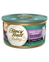 Alimento Fancy Feast Medleys de pavo blando a la toscana, arroz de grano largo y espinaca en una salsa sabrosa