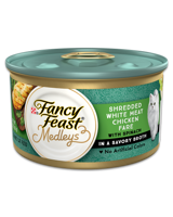 Alimento húmedo para gatos de pechuga de pollo Medleys en tiras con un sabroso caldo de espinaca de Fancy Feast®