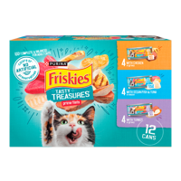 Paquete surtido de 12 unidades de alimento húmedo para gatos Friskies Tasty Treasures