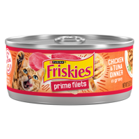 Alimento húmedo para gatos Friskies filetes de primera sabor a cena de pollo y atún en salsa preparada con jugo de cocción