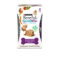 beneful incredibites alimento húmedo paté de salmón para perros pequeños vista frontal del empaque