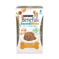 beneful incredibites alimento húmedo de pollo para perros vista frontal del empaque