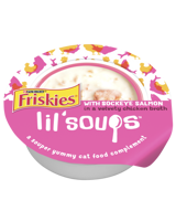 Complemento y Topper de alimento para gatos Friskies Lil' Soups With Sockeye Salmon in a Velvety Chicken Broth