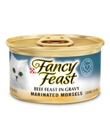 Alimento húmedo <i>gourmet</i> para gatos Bocados marinados de Fancy Feast® sabor a res en salsa preparada con jugo de cocción
