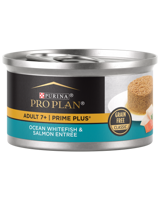 alimento húmedo para gatos de pescado blanco marino y salmón, sin cereales pro plan senior prime plus