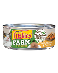 Toma del envase de Friskies Farm Favorites Paté With Chicken & Carrots
