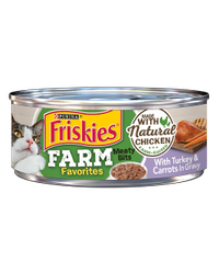 alimento húmedo para gatos con carne de pollo carne de pavo y zanahorias friskies farm favorites pate