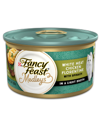 Alimento Fancy Feast Medleys de pollo a la florentina con espinacas en caldo suave