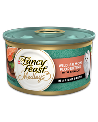 Fancy Feast Mix de sabores de salmón a la florentina con espinaca en un caldo liviano