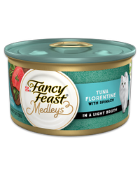 Fancy Feast Mix de sabores de atún a la florentina con espinaca en un caldo liviano