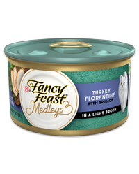 Fancy Feast Medleys de pavo a la florentina con espinacas en un caldo suave