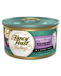 Alimento Fancy Feast Medleys de pavo blando a la toscana, arroz de grano largo y espinaca en una salsa sabrosa