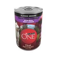 Fórmula de alimento para perros con carne de res y bisonte reales sin cereales Purina ONE True Instinct Classic Ground