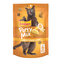 Friskies Party Mix Cheezy Craze Crunch Cat Treats package
