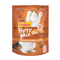 Bocadillos crocantes para gatos adultos Friskies Party Mix amantes del pollo