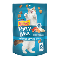 Friskies Party Mix Seafood Lovers Crunch Cat Treats package