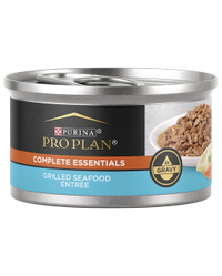Plato principal de mariscos grillados en salsa preparada con jugo de cocción Purina Pro Plan Complete Essentials