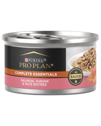 Porción de salmón, camarón y arroz en salsa de Purina Pro Plan Complete Essentials
