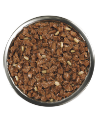 recipiente con carne de res y arroz integral para perros sénior pro plan bright mind
