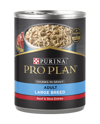 Alimento húmedo para perros adultos de razas grandes porción de trozos de carne de res y arroz en salsa preparada con jugo de cocción Purina Pro Plan