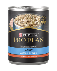 Alimento húmedo para perros adultos de razas grandes sabor porción de trozos de pollo y arroz en salsa preparada con jugo de cocción de Purina Pro Plan