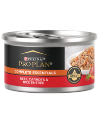 alimento húmedo para gatos de carne de res, zanahorias y arroz pro plan