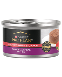 alimento húmedo para gatos con estómago y piel sensibles pro plan de atún y harina de avena