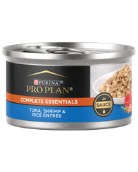 alimento húmedo para gatos con atún, camarón y arroz en salsa pro plan