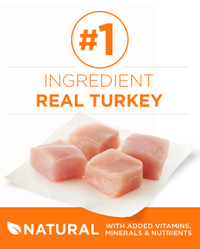 El ingrediente principal es la carne real de pavo. Productos naturales con vitaminas, minerales y nutrientes adicionales