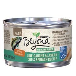 Alimento húmedo para gatos Beyond sin cereales, receta de paté de bacalao de Alaska pescado con anzuelo y espinaca