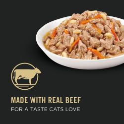 Hecho con carne real de res para un sabor que a los gatos les encanta