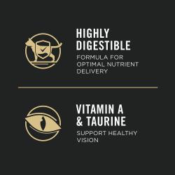 Fórmula de fácil digestión para una óptima administración de nutrientes. La vitamina A y la taurina ayudan a mantener una visión saludable