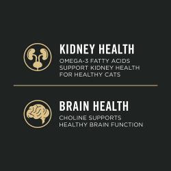 Kidney health, Omega-3 fatty acids support kidney health for healthy cats. Brain health, choline supports healthy brain function.