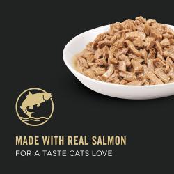 Hecho con carne real de salmón para dar un sabor que a los gatos les encanta