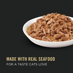 Hecho con carne real de mariscos para dar un sabor que a los gatos les encanta