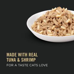 Hecho con carne real de atún y camarones para un sabor que a los gatos les encanta