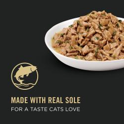 Elaborado con carne real de lenguado para crear un sabor que los gatos aman