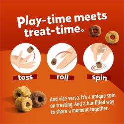 La hora de jugar se combina con la hora de los bocadillos. Lánzalos, hazlos rodar, gíralos y viceversa. Es una manera única de dar bocadillos. Y es una manera divertida de compartir un momento juntos.