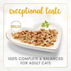 alimento húmedo para gatos fancy feast de carne de pollo y res asada en salsa preparada con jugo de cocción