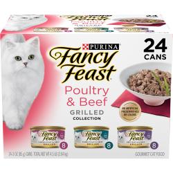 Paquete surtido de 24 latas de alimento húmedo para gatos Fancy Feast de la colección <i>gourmet</i> de carne de aves y res asada
